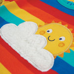 Close up of applique sun and cloud on Frugi Bobster