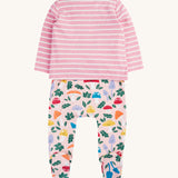 The back of the frugi kids brooke easy dressing baby grow in fun-guys/pink stripes. 