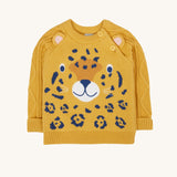 Frugi Caleb leopard Character Knit Organic Cotton Kids' Jumper. This knitted jumper is a part of a wide range of organic cotton clothing for children available here at Babipur. 