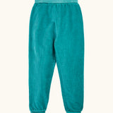 Frugi carne organic cotton cord pull up trousers in hut green with soft cotton waistband and cuffs that can be folded down for extended wear.