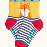 The fox design children's socks from the Frugi children's organic cotton grippy socks 2 pack fox fair isle. 