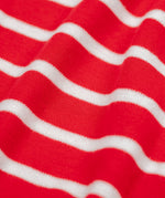 A close up of the material on the Frugi Discovery Organic Cotton Circular Kids' Top with a red and white Breton Stripe.