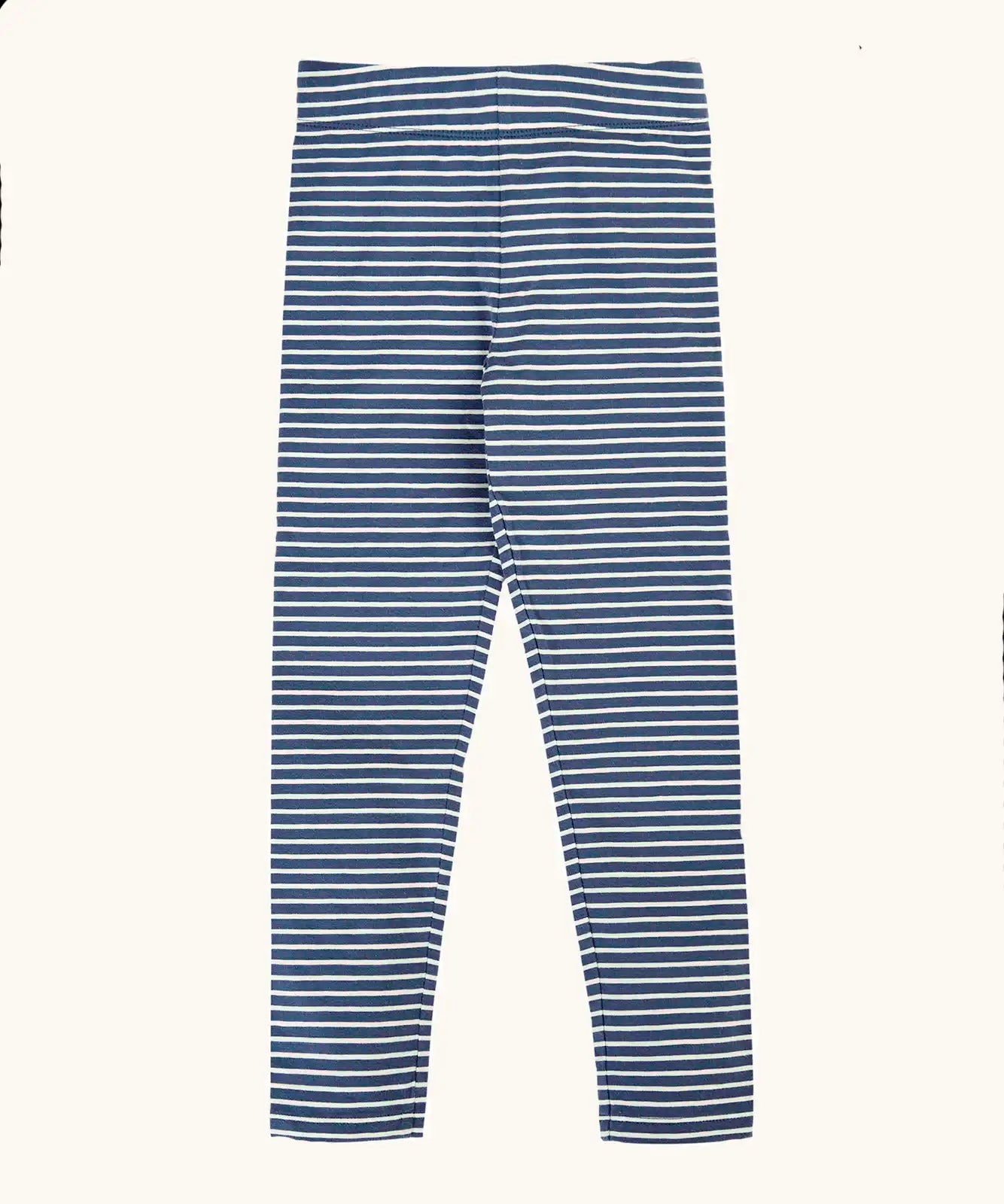 Frugi childs organic cotton navy breton stripe leona leggings.