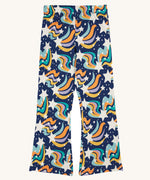 Frugi Magic Skies Organic Cotton Cosy Flared Leggings. These warm cotton leggings are lined with a Brushback Fleece surface inside. These leggings are part of a wide range of organic cotton clothing for children available here at Babipur. 
