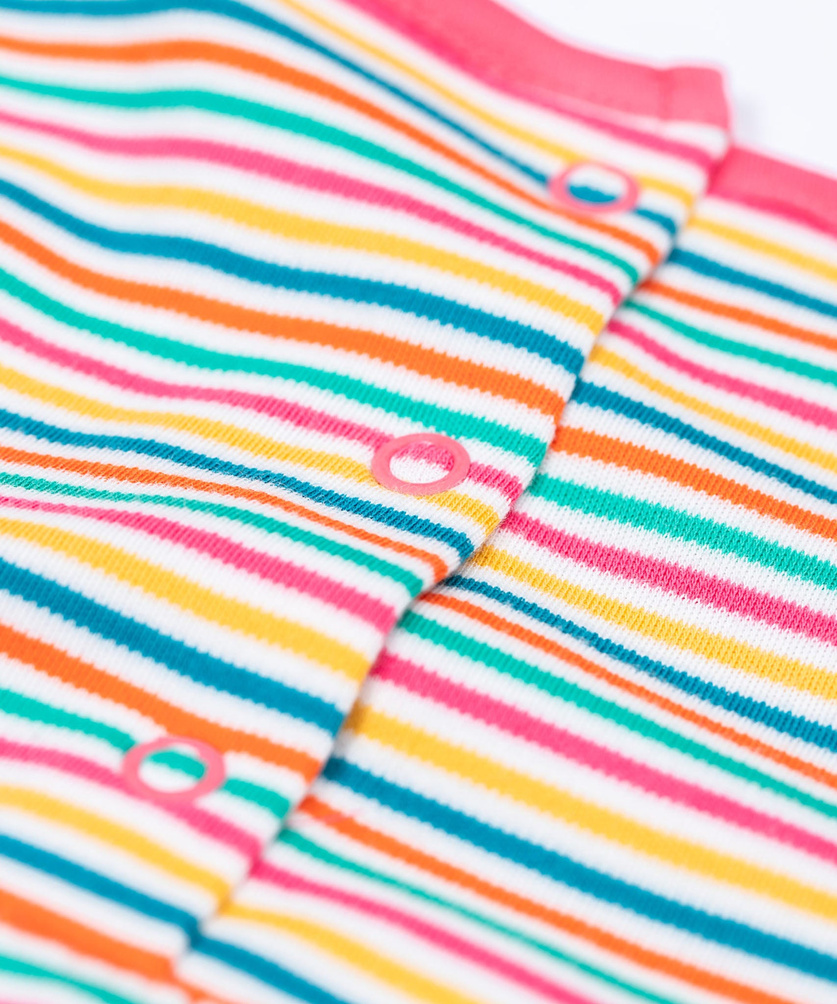 A close up of the popper closure on the back of the Frugi dolcie organic cotton child's dress.