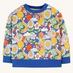 Frugi Easy On kids Jumper with a Retro Happy print on a plain background. 