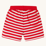 Back of the Frugi Ellis Shorts - True Red Stripe pictured on a plain background