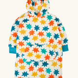Frugi wearable blanket with hood, cream colour with multicolour stars on.