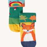 Frugi fun fold over kids organic cotton socks 2 pack with woodland pals designs.