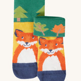 Frugi fun fold over kids organic cotton socks 2 pack with woodland pals designs.
