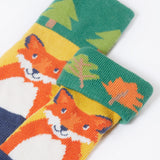 Frugi fun fold over kids organic cotton socks 2 pack with woodland pals designs. 