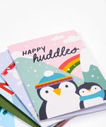 One of five Frugi FSC Christmas Cards, showing two penguins with the greeting "Happy Huddles"