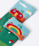 Frugi fun fold over kids organic cotton socks 2 pack with woodland pals designs.