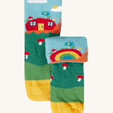 Frugi fun fold over kids organic cotton socks 2 pack with woodland pals designs.