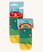 Frugi fun fold over kids organic cotton socks 2 pack with woodland pals designs.