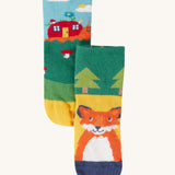 Frugi fun fold over kids organic cotton socks 2 pack with woodland pals designs. Fox and snail house designs.