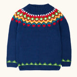 Frugi fyfe knitted jumper in navy fair isle organic cotton.