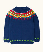Frugi fyfe knitted jumper in navy fair isle organic cotton.
