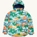 Frugi Children's Snow & Ski Coat - Alpine Adventures, showing the bold and colourful Alpine mountain print, and warm inner fleece in navy