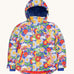Frugi Children's Snow & Ski Coat - Retro Happy, with a fun and bold retro print, and navy fleece inner