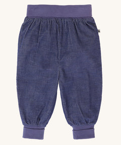 Frugi ink blue carrot organic cotton cord pull up kids trousers.
