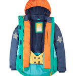 The arm pocket and zipper on the Frugi Snow & Ski Coat - Iguana Colourblock