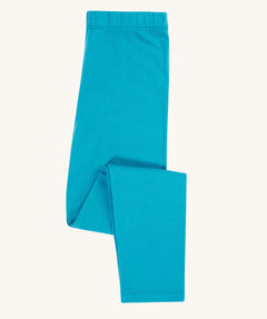Frugi kids libby leggings in boat blue available at Babipur. 100% GOTS organic cotton leggings in bright blue with a soft elasticated waist band for a comfortable fit.