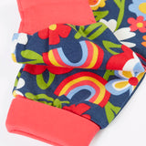 Frugi organic cotton piper printed parsnip jogger with a beautiful bunch floral print showing close up of the pink cuffs