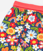 Frugi organic cotton piper printed parsnip jogger with a beautiful bunch floral print and pink waistband