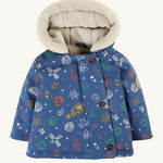 Frugi Little Penhale Parka - Dream Big/Navy, with a fun space print and fleece lined hood