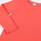 Frugi pointelle long sleeve top in rhubarb pink organic cotton with a picot trim on the neckline