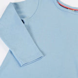 Frugi pointelle long sleeve top in sky blue organic cotton with a picot trim on the neckline