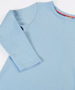 Frugi pointelle long sleeve top in sky blue organic cotton with a picot trim on the neckline