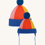 Frugi Children's Rainbow Rib Bobble Hat - Blue Tang/Rainbow