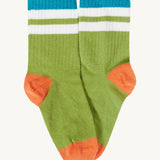 Frugi kids rib sock in light green from the reed multipack. 100% GOTS organic cotton sock with light blue and orange trim. 