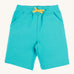 Frugi kids sea moss Samson shorts - GOTS organic cotton Frugi kids shorts in turquoise with a yellow waist drawstring 