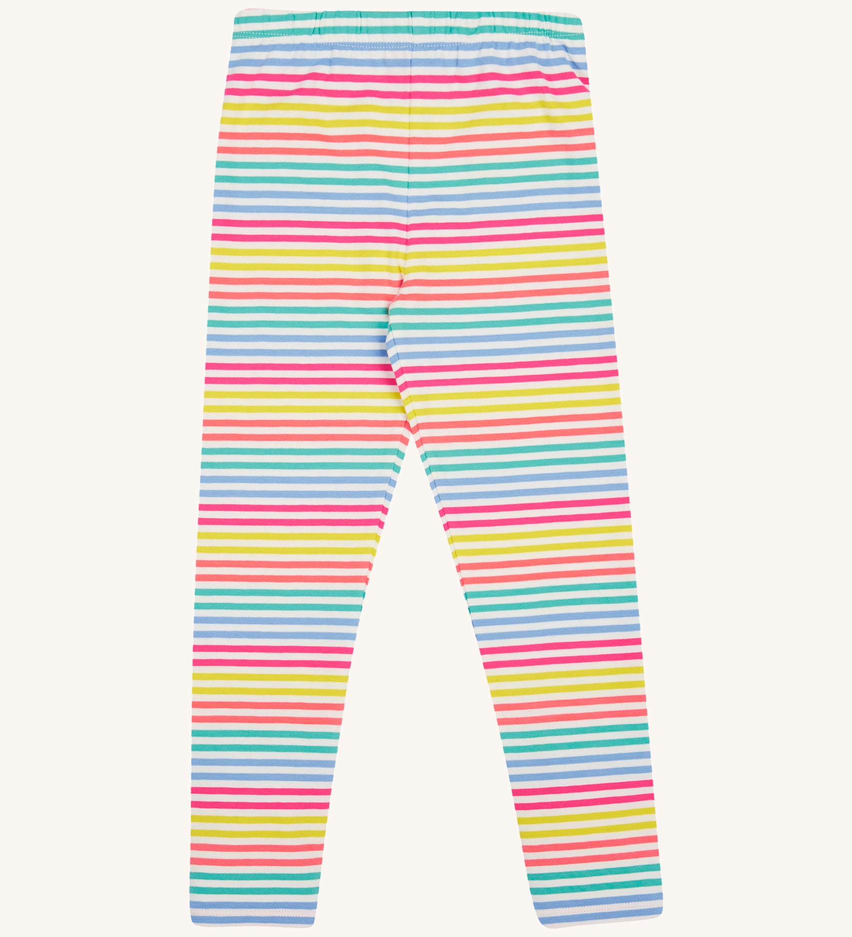 Frugi kids libby rainbow stripe leggings - GOTS organic cotton kids libby leggings which features a multi coloured stripe design.