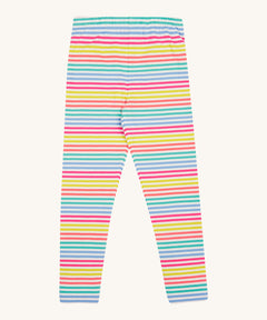 Frugi kids libby rainbow stripe leggings - GOTS organic cotton kids libby leggings which features a multi coloured stripe design.