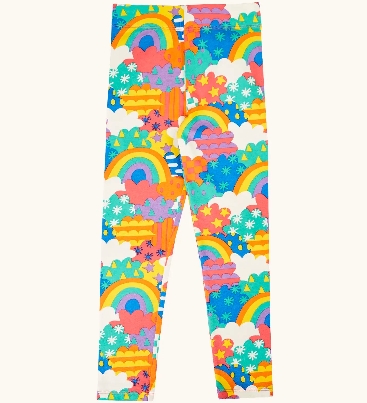 Frugi Leona organic cotton leggings with a colourful fun frenzy print.