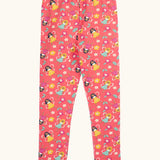 Frugi organic cotton libby leggings with a fairy flutters print. Pink background with all over print featuring fairies and flowers.