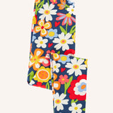 Frugi libby beautiful bunch printed organic cotton leggings. Navy coloured background with all over flower print.