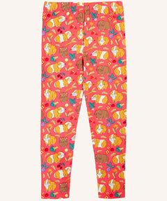 Frugi libby pink organic cotton  leggings with an all over guinea pig muddle print.