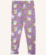 Frugi libby purple organic cotton leggings with an all over koala cuddles print.