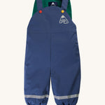 Frugi Children's Little Waterproof Dungarees - Navy Blue, with a Navy blue outer and fleece green inner lining