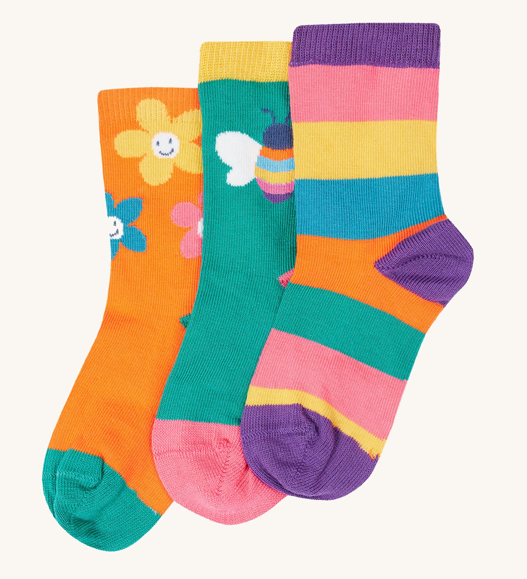 Frugi organic cotton Little Socks fun flowers 3 pack.