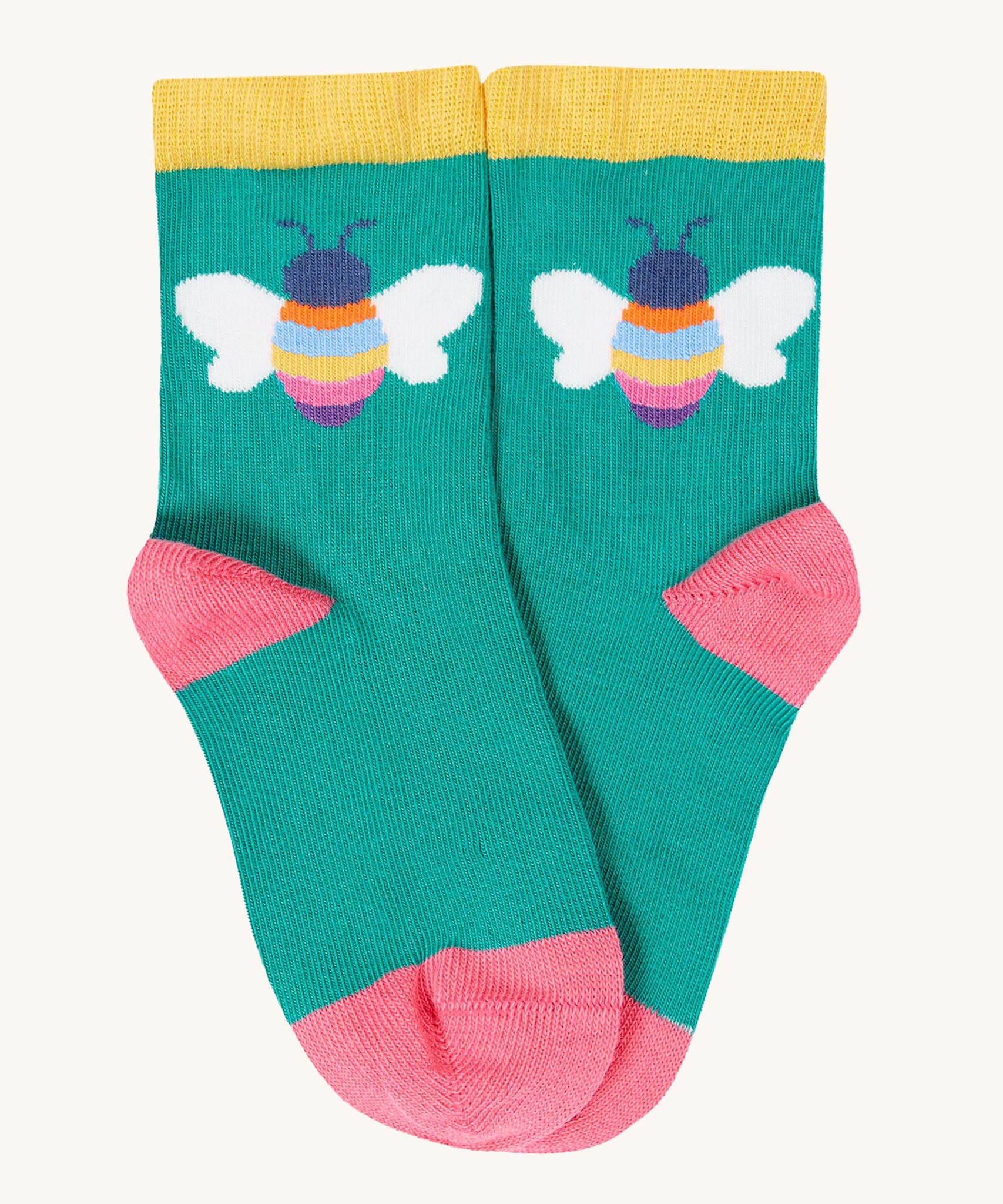 The bee design organic cotton socks from the Frugi Little Socks fun flowers 3 pack.