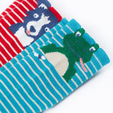 The frog and dog socks from the Frugi Little Socks 3 pack featuring farm designs .