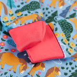 Close up of the pink fold offer scrath mitt cuffs on the Frugi lovely baby gift set featuring wild shetland design on a babygrow .