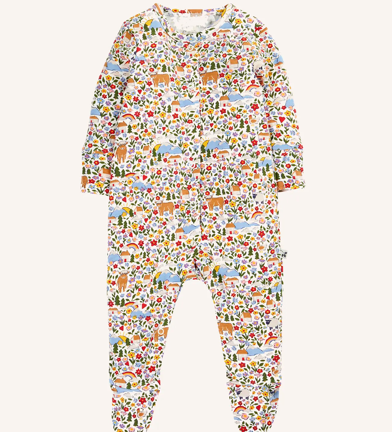Frugi lovely babygrow with an all over highland fields print.