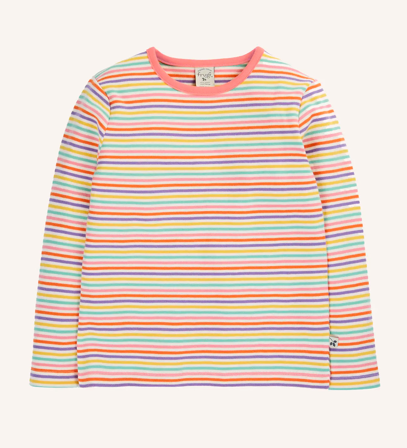 Frugi Lucia long sleeve organic cotton top in a multi coloured bonnie stripe. 